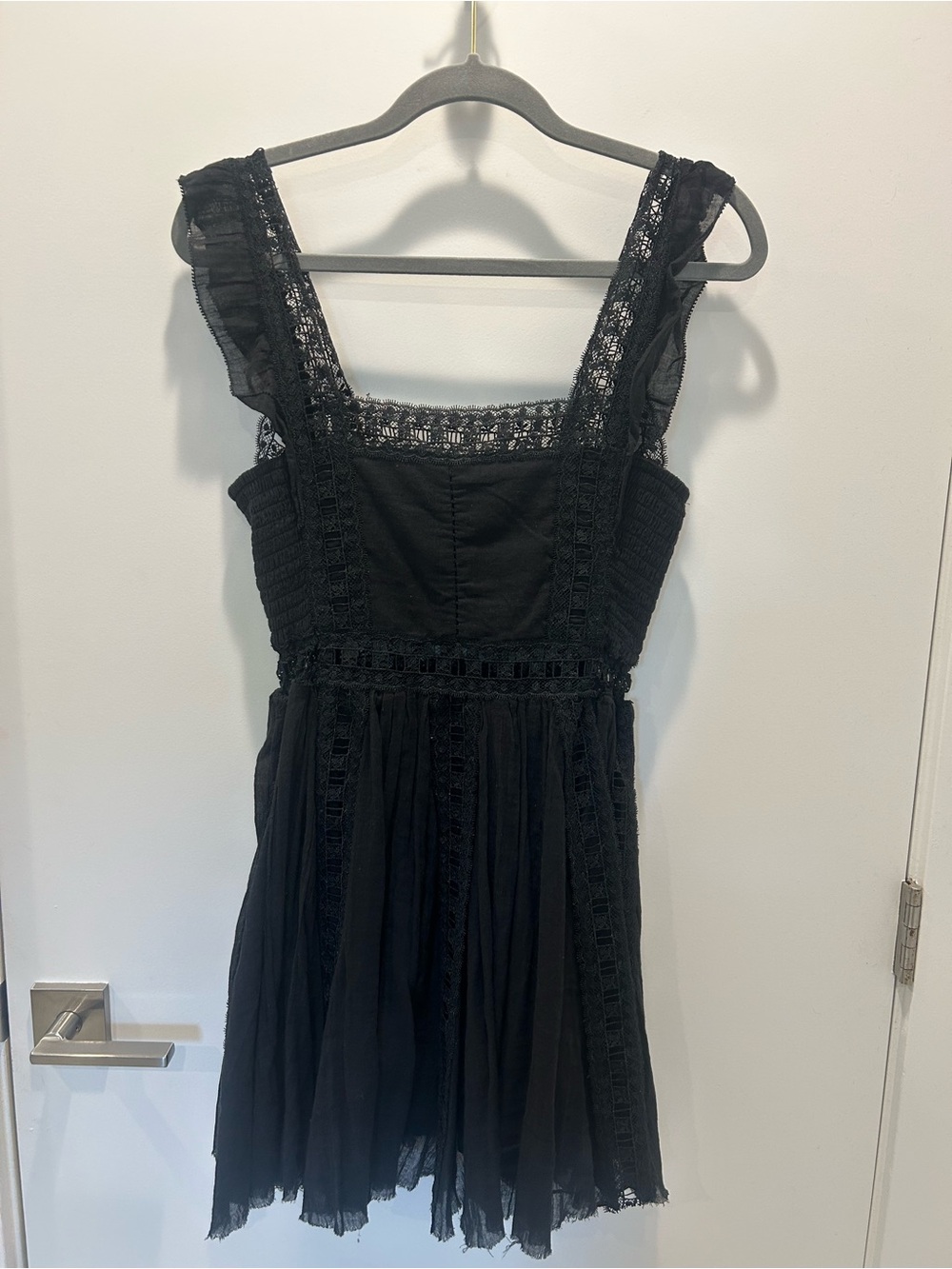 Free People Black Lace-Trim Mini Dress